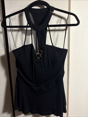 Guess Black Strapless Halter Top with Gold Ring Detail